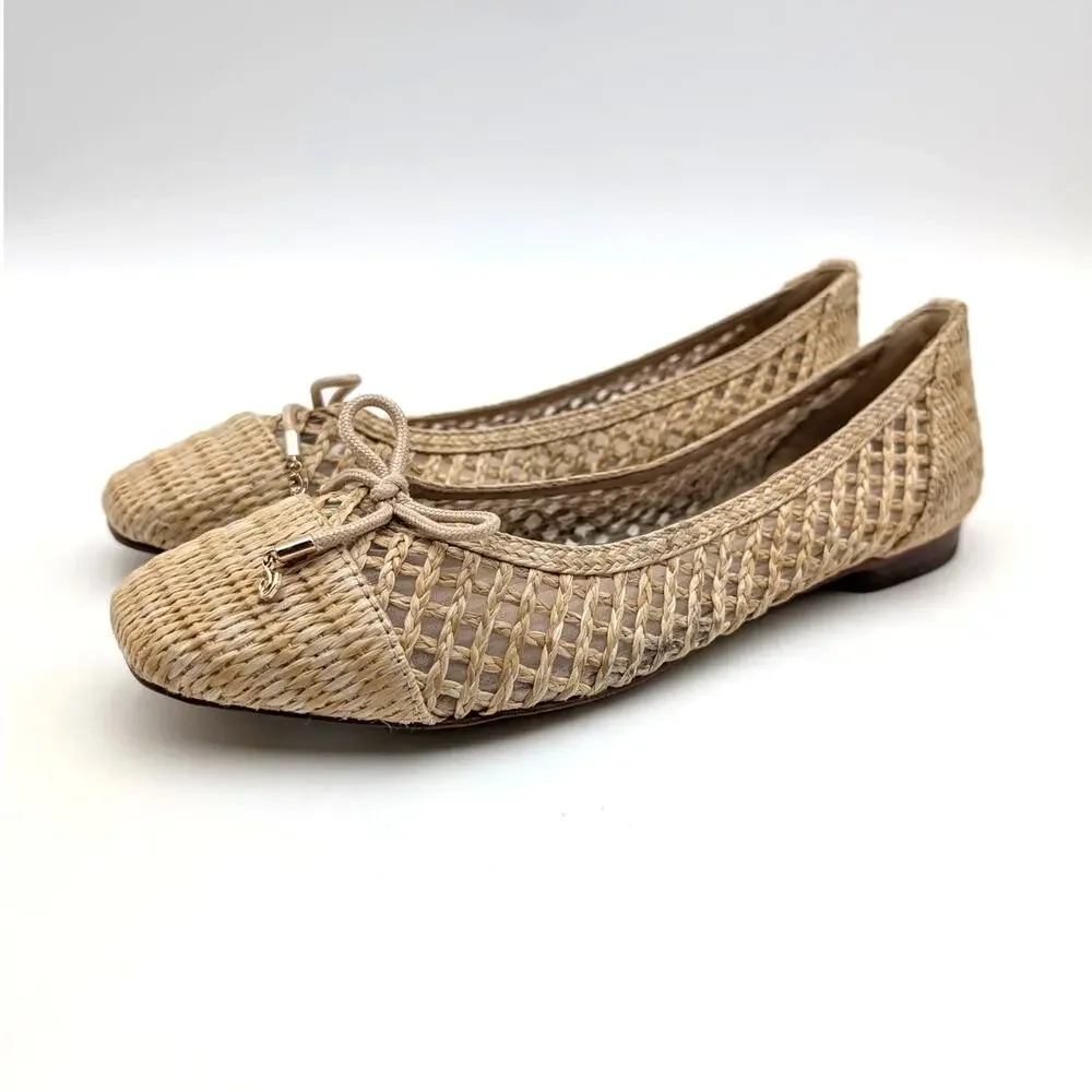 Sam Edelman May Ballet Flat Bow Detail Women's Woven Raffia Size US7 EU37.5